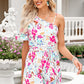 Floral Asymmetrical Neck Tie Waist Romper - Whimsical Appalachian Boutique