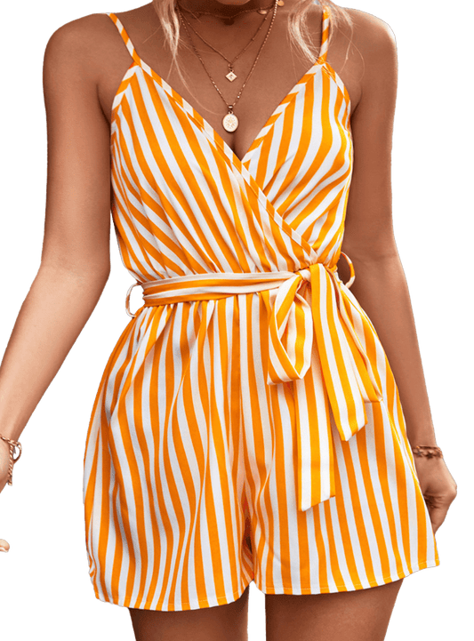 Striped Tie Waist Spaghetti Strap Romper - Whimsical Appalachian Boutique