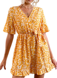 Printed Surplice Neck Ruffled Short Sleeve Romper - Whimsical Appalachian Boutique