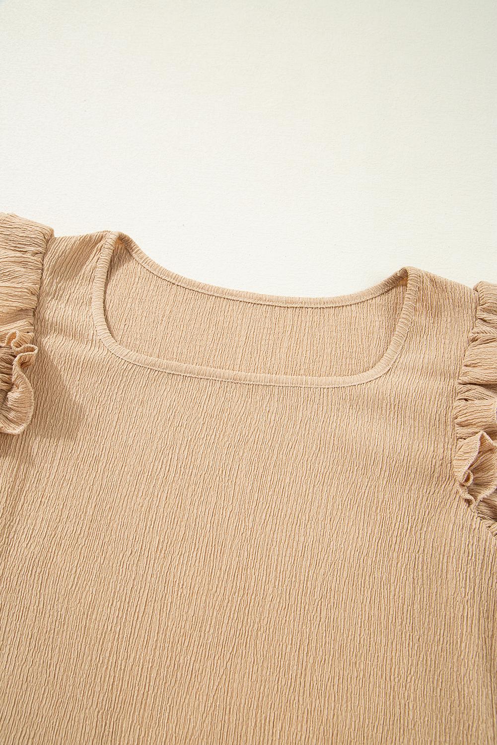 Ruffled Tiered Sleeve Square Neck Textured Top | Demure Style | Appalachian Clothing