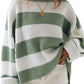 Sage striped sweater with a ribbed texture for a retro-inspired look.
