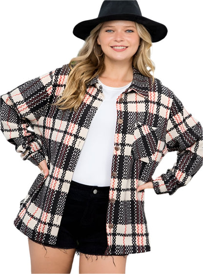 Plus Size Women's Button Down Plaid Shacket - Whimsical Appalachian Boutique