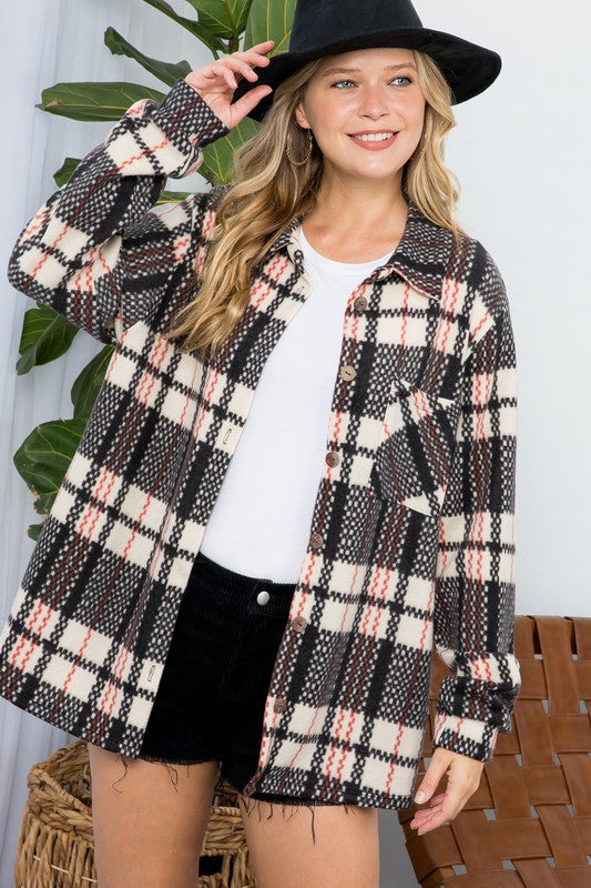 Plus Size Women's Button Down Plaid Shacket - Whimsical Appalachian Boutique