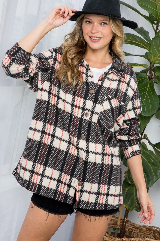 Plus Size Women's Button Down Plaid Shacket - Whimsical Appalachian Boutique