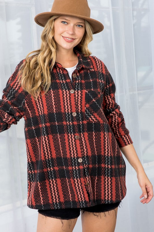 Plus Size Women's Button Down Plaid Shacket - Whimsical Appalachian Boutique