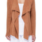 front view of camel shawl collar cape cardigan
