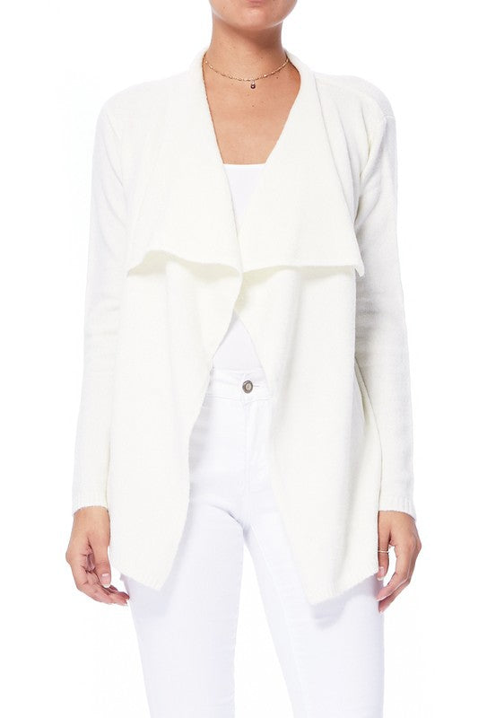 oatmeal open front cardigan with shawl collar
