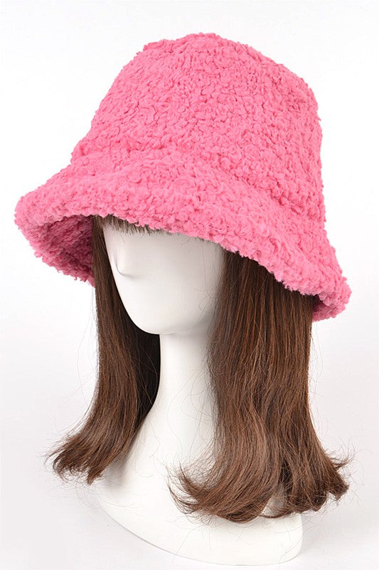 Pink shearling faux fur bucket hat
