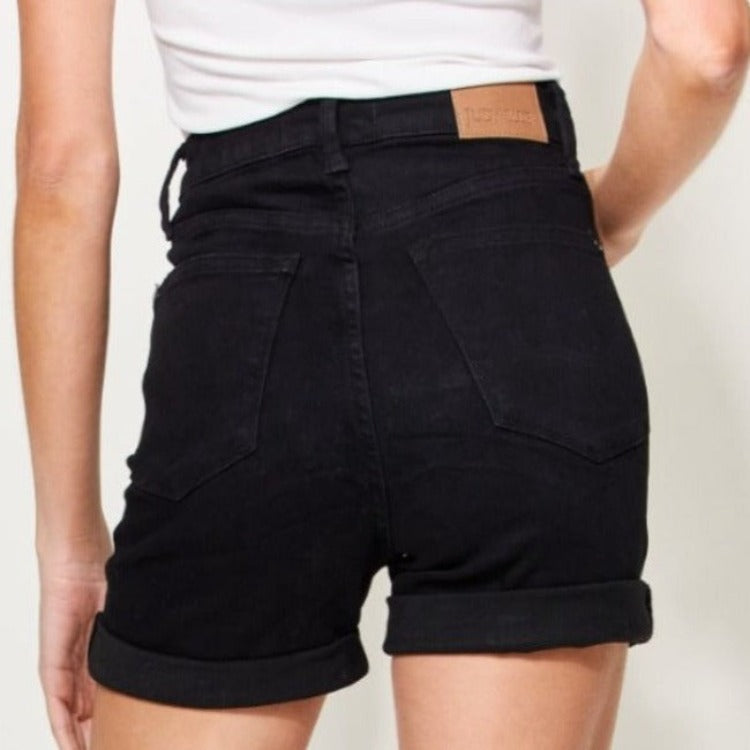 Judy Blue Tummy Control Cuffed Black Denim Shorts - Whimsical Appalachian Boutique