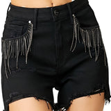 RISEN Frayed Hem Denim Shorts with Fringe Detail Pockets - Whimsical Appalachian Boutique