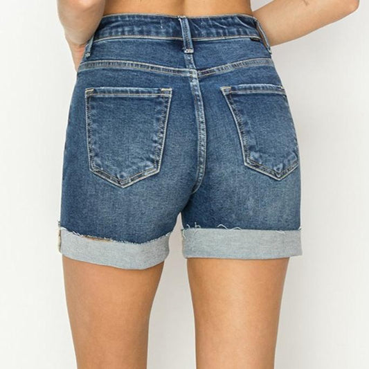 RISEN High Rise Waist Cuffed Denim Shorts - Whimsical Appalachian Boutique