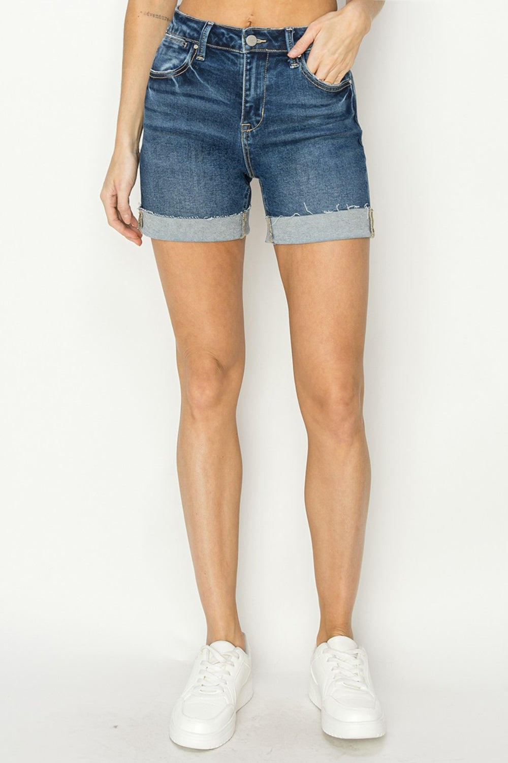 RISEN High Rise Waist Cuffed Denim Shorts - Whimsical Appalachian Boutique