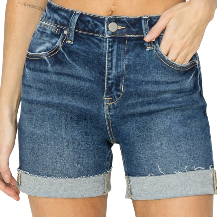 RISEN High Rise Waist Cuffed Denim Shorts - Whimsical Appalachian Boutique