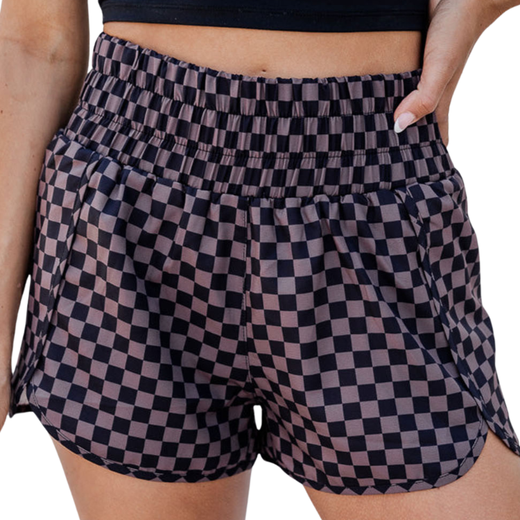 Checkered Elastic Waist Shorts