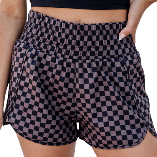 Checkered Elastic Waist Shorts