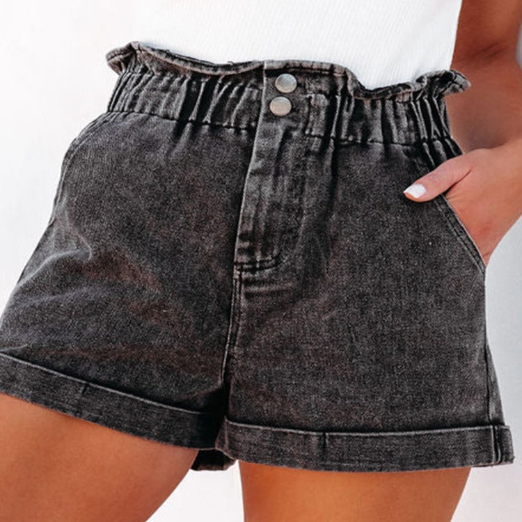 Paperbag Waist Black Denim Shorts - Whimsical Appalachian Boutique