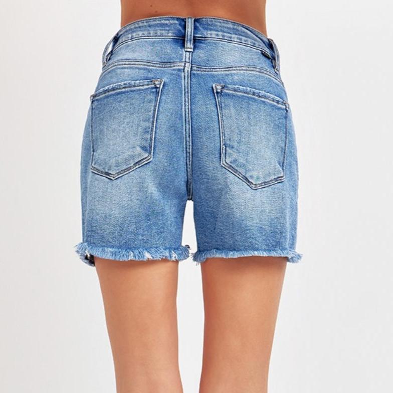 RISEN Front Slit Raw Hem Denim Shorts - Whimsical Appalachian Boutique