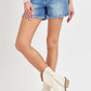 RISEN Front Slit Raw Hem Denim Shorts - Whimsical Appalachian Boutique