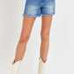 RISEN Front Slit Raw Hem Denim Shorts - Whimsical Appalachian Boutique