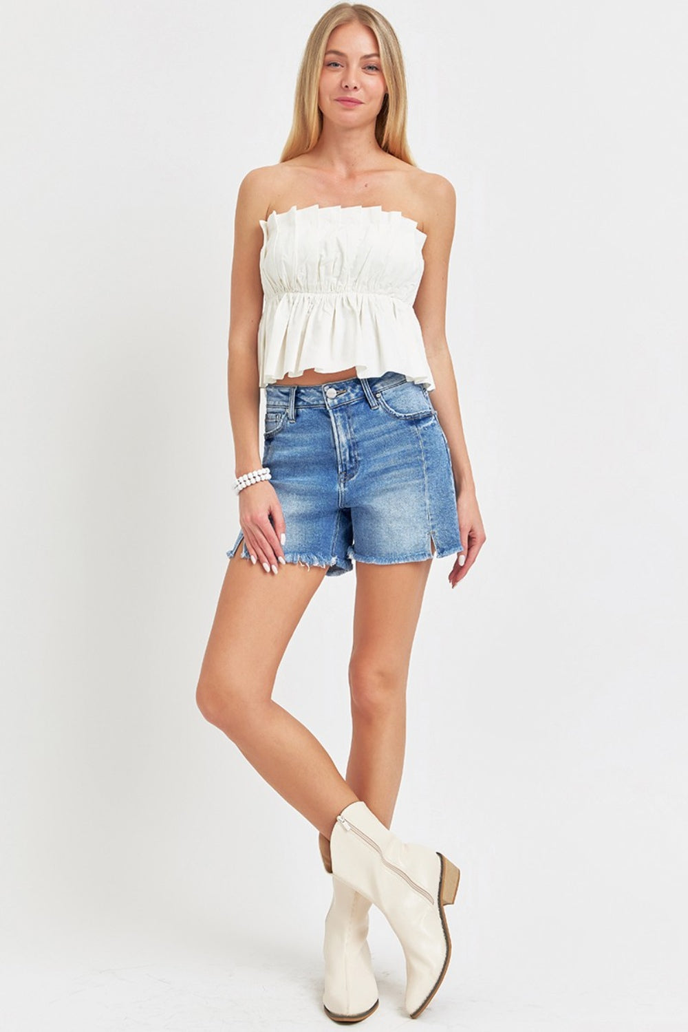 RISEN Front Slit Raw Hem Denim Shorts - Whimsical Appalachian Boutique