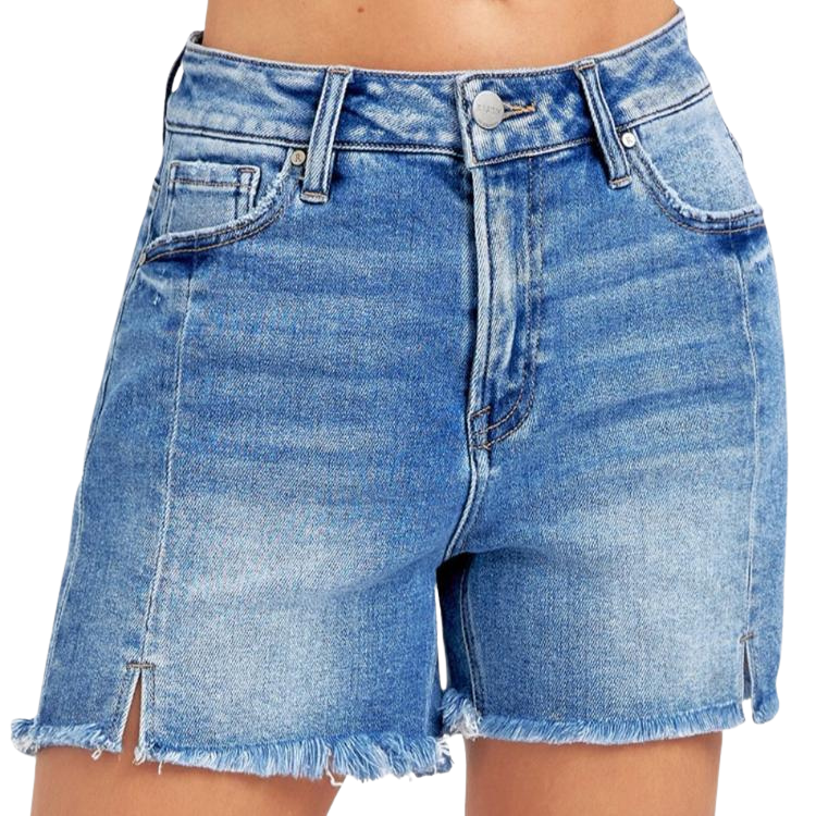 RISEN Front Slit Raw Hem Denim Shorts - Whimsical Appalachian Boutique