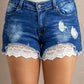 Spliced Lace Distressed Denim Shorts - Whimsical Appalachian Boutique