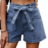 Tie Belt Denim Shorts with Pockets - Whimsical Appalachian Boutique