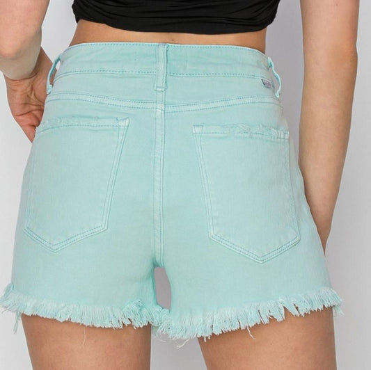 RISEN Mid Waist Frayed Hem Denim Shorts - Whimsical Appalachian Boutique