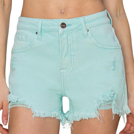 RISEN Mid Waist Frayed Hem Denim Shorts - Whimsical Appalachian Boutique