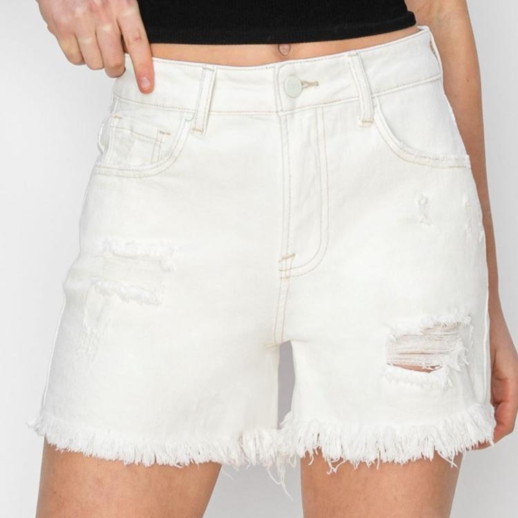 RISEN High Waist Ripped Denim Shorts - Whimsical Appalachian Boutique