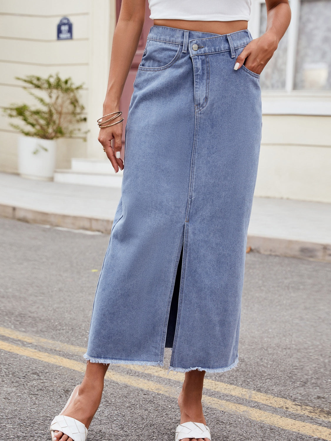 Slit Asymmetrical Waist Denim Skirt - Whimsical Appalachian Boutique