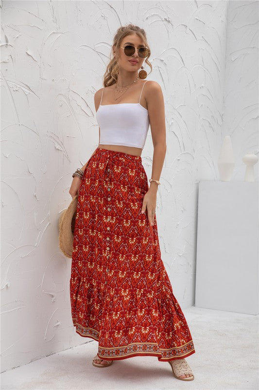 Boho Chic Print Maxi Skirt