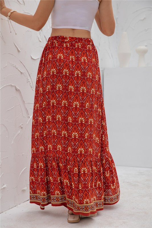 Boho Chic Print Maxi Skirt