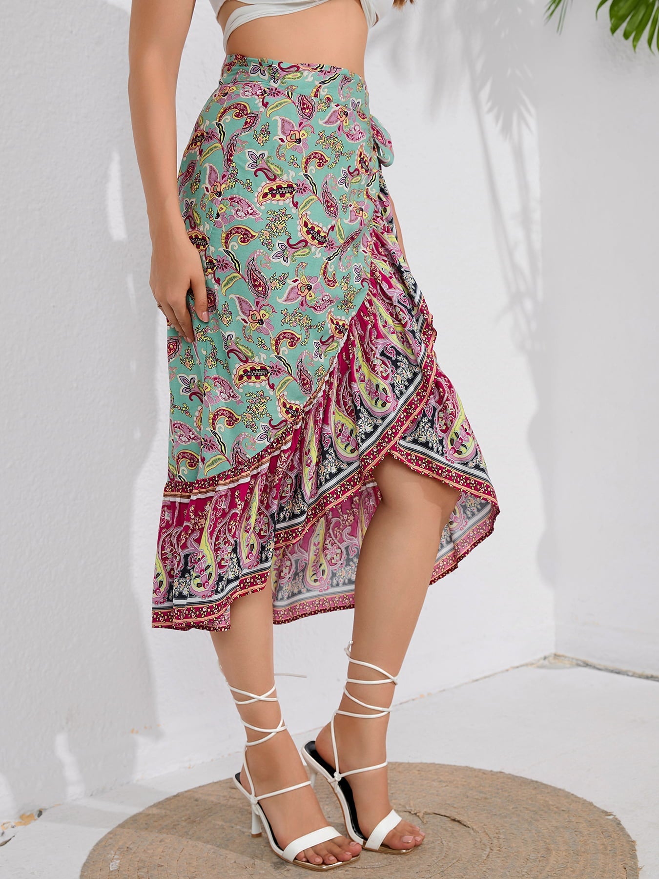 Bohemian-Style Flounce Hem Midi Skirt