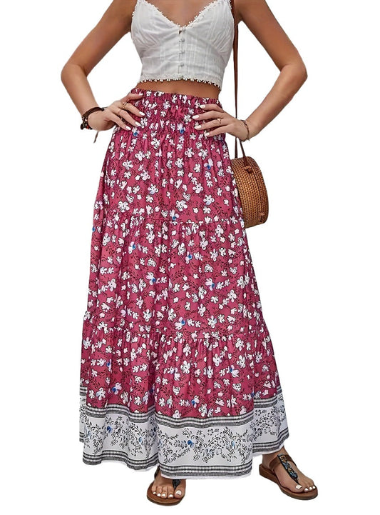 Tiered Printed Elastic Waist Bohemian Skirt - Whimsical Appalachian Boutique