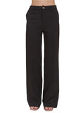 Sleek black blazer pants featuring polished pressed creases.
