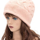 Classic blush cable knit beanie with relaxed slouchy style

