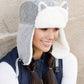 Snug kitten ear trapper hat with buckle closure





