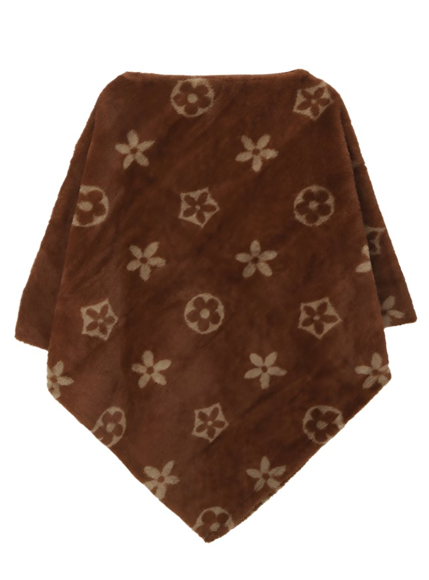 Cozy brown floral print poncho for women