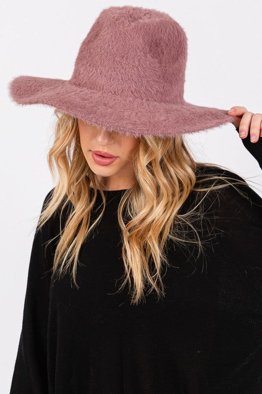 Soft fuzzy fedora hat for cozy wear
