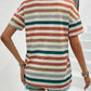 Comfortable striped t-shirt in warm earthy tones, styled with denim for a casual vibe
