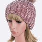 Soft mauve chenille beanie with textured ribbing and faux fur pom detail

