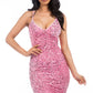 Pink sleeveless sequin dress designed for glamorous parties and night outs.
