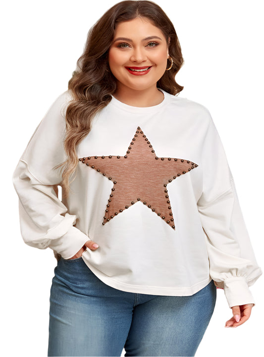 Star Studded Crew Neck Plus Size Top | Whimsical Fashion | Demure Style