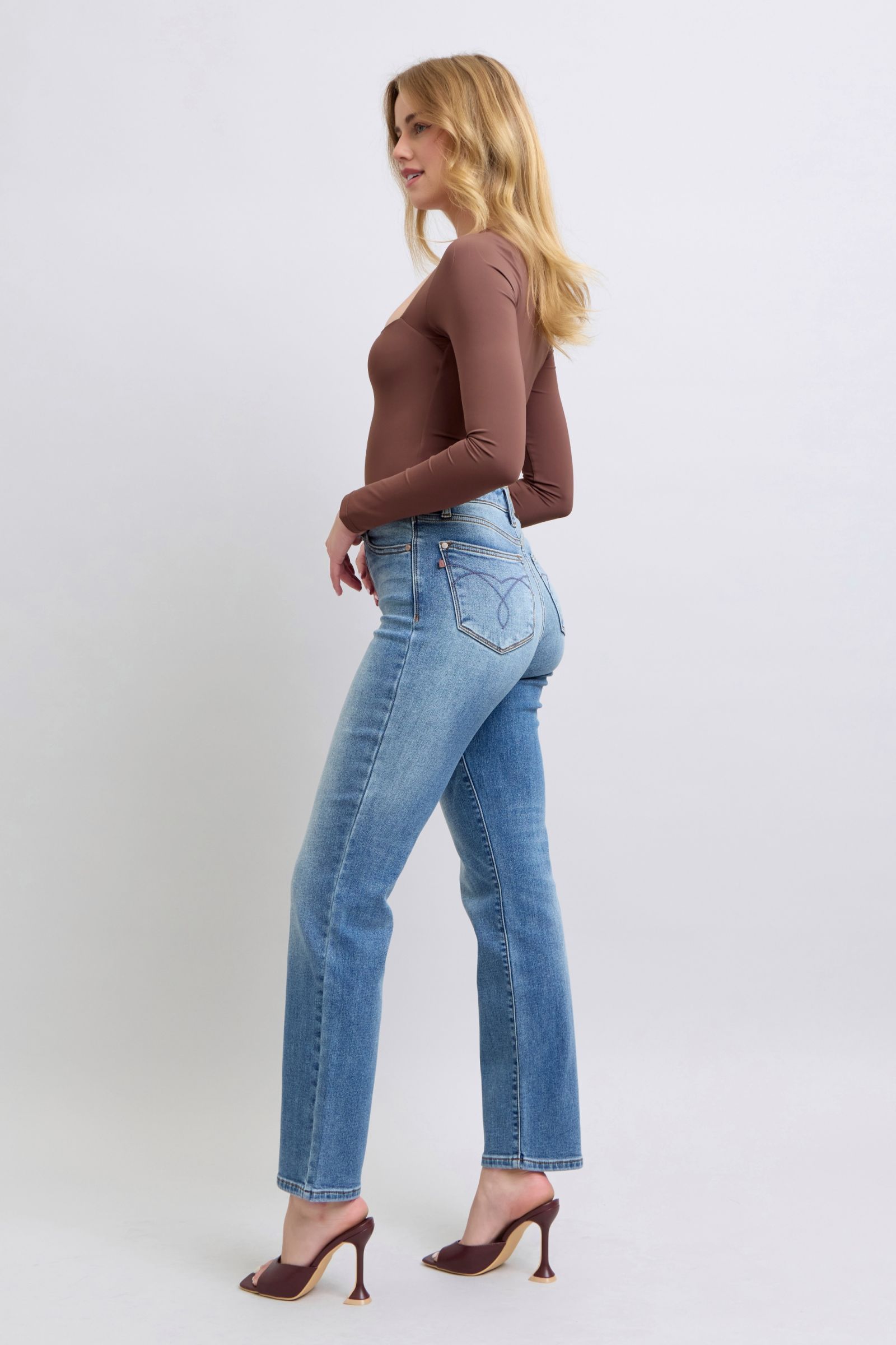 Judy Blue thermal straight-leg jeans in medium wash, plus sizes available
