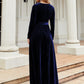 Stylish blue dress in soft velvet fabric
