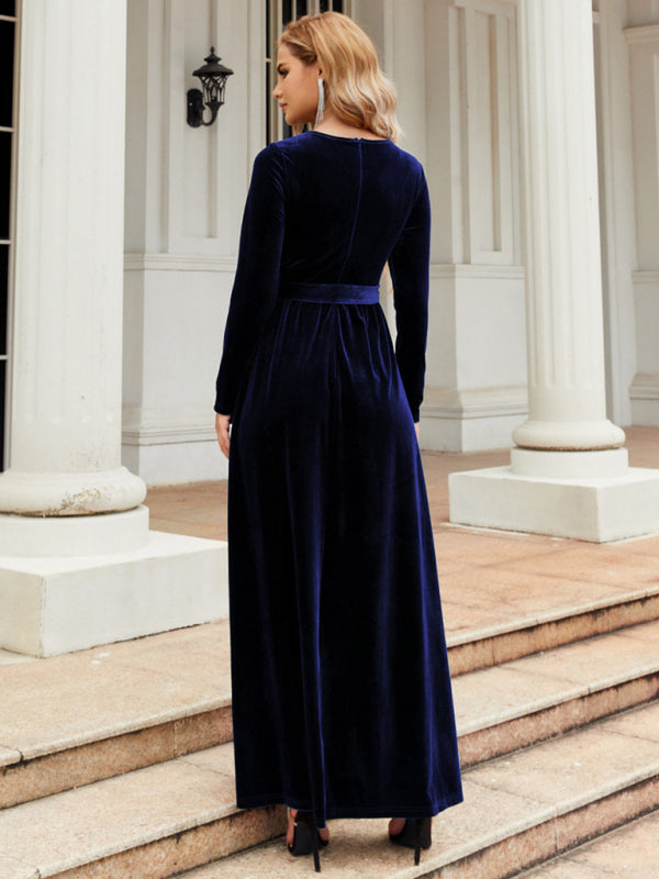 Stylish blue dress in soft velvet fabric
