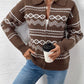 Soft knit Fair Isle cardigan in brown, featuring a relaxed fit and classic pattern.
