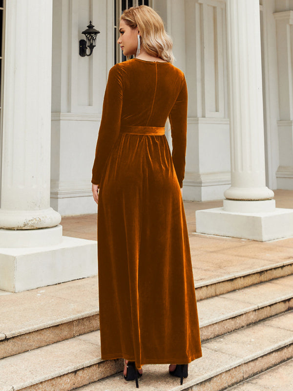 Stylish brown dress in soft velvet fabric
