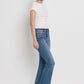 Flattering high-rise slant hem flare jeans in comfortable stretch fabric.
